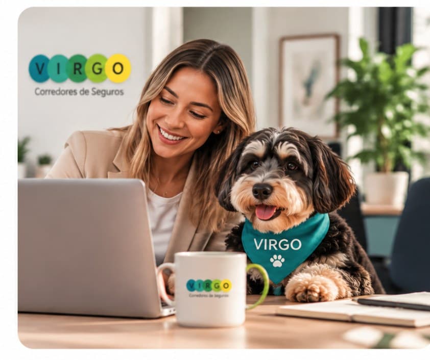 Asesora de Virgo trabajando junto a Gio, la mascota de la corredora